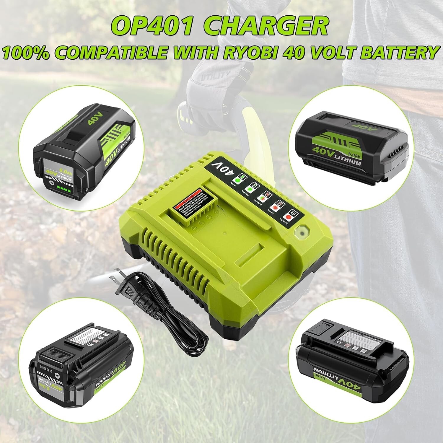 1~4PACK 8.0Ah Battery For Ryobi 40V With LED Lithium 40-Volt OP406VNM OP40602