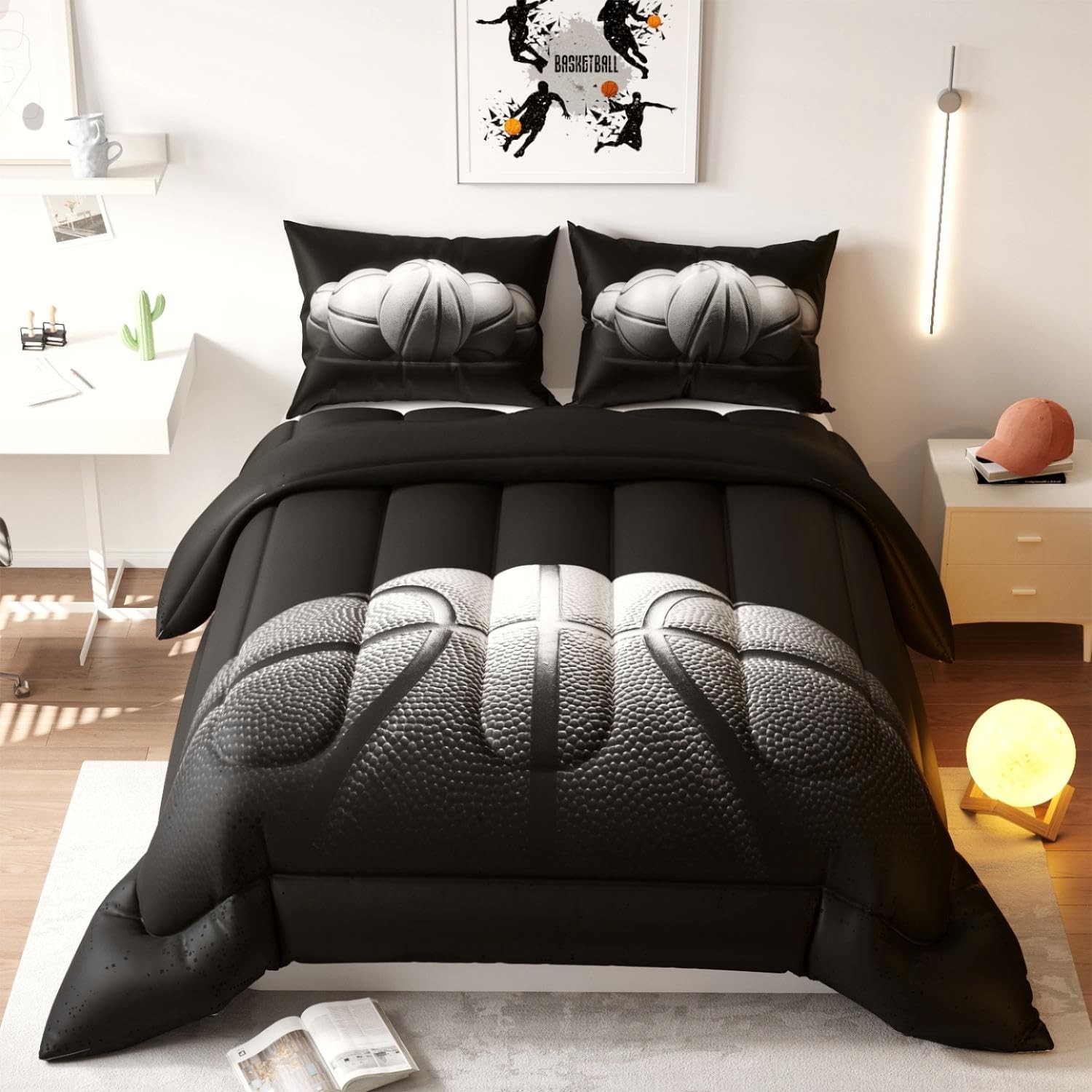 Basketball Comforter Set, Black Pattern for Teens Adults,Decorative Bedding C…
