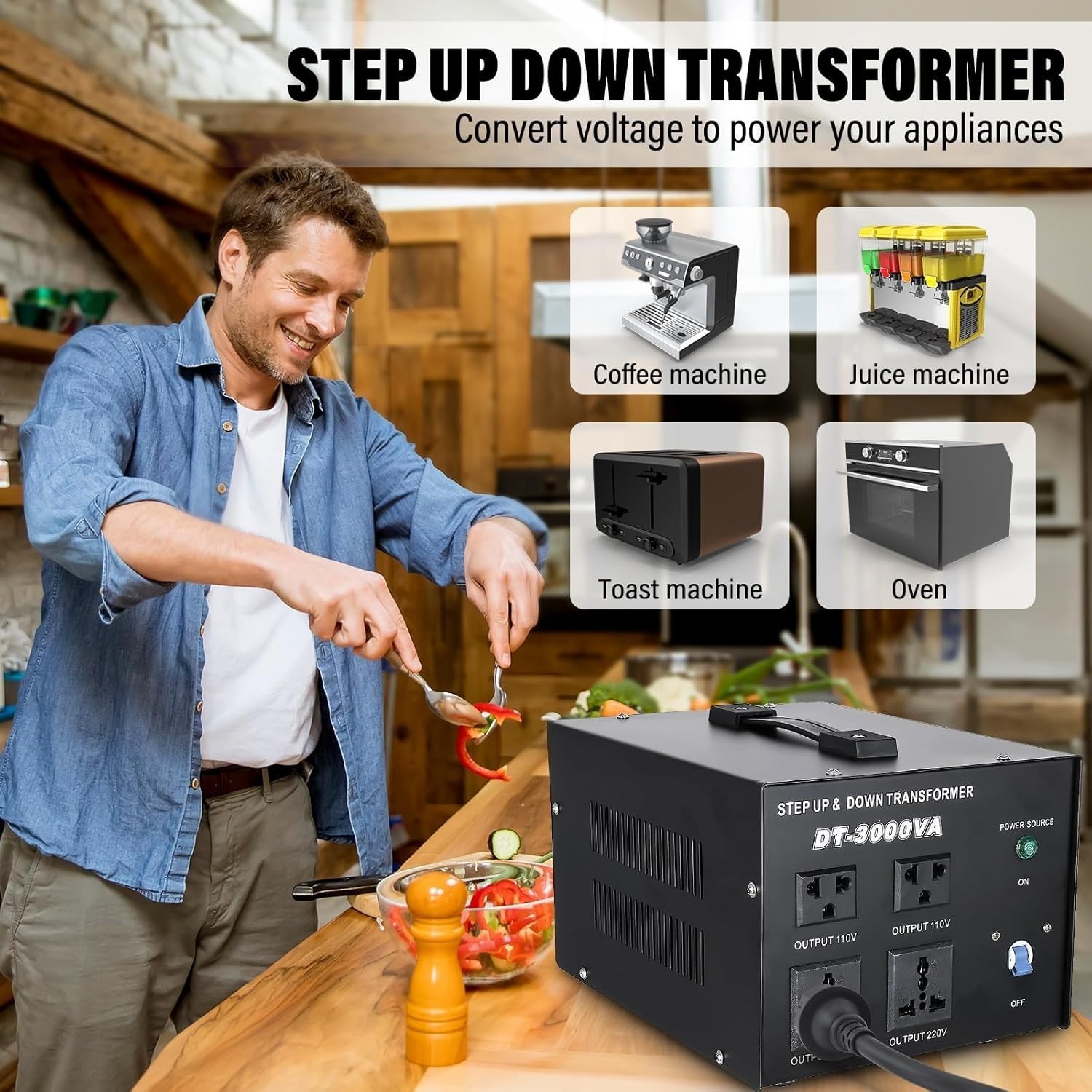 3000W Step Up & Down Voltage Transformer Converter 110V to 220V & 220V to 110V
