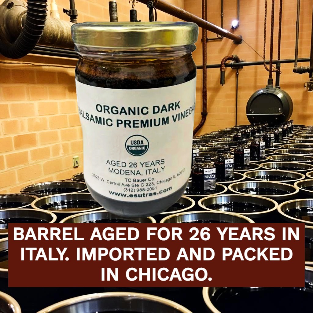 Modena Balsamic Vinegar. Organic +Dark Rich Smooth. No ADDED sugars. Retail/Bulk