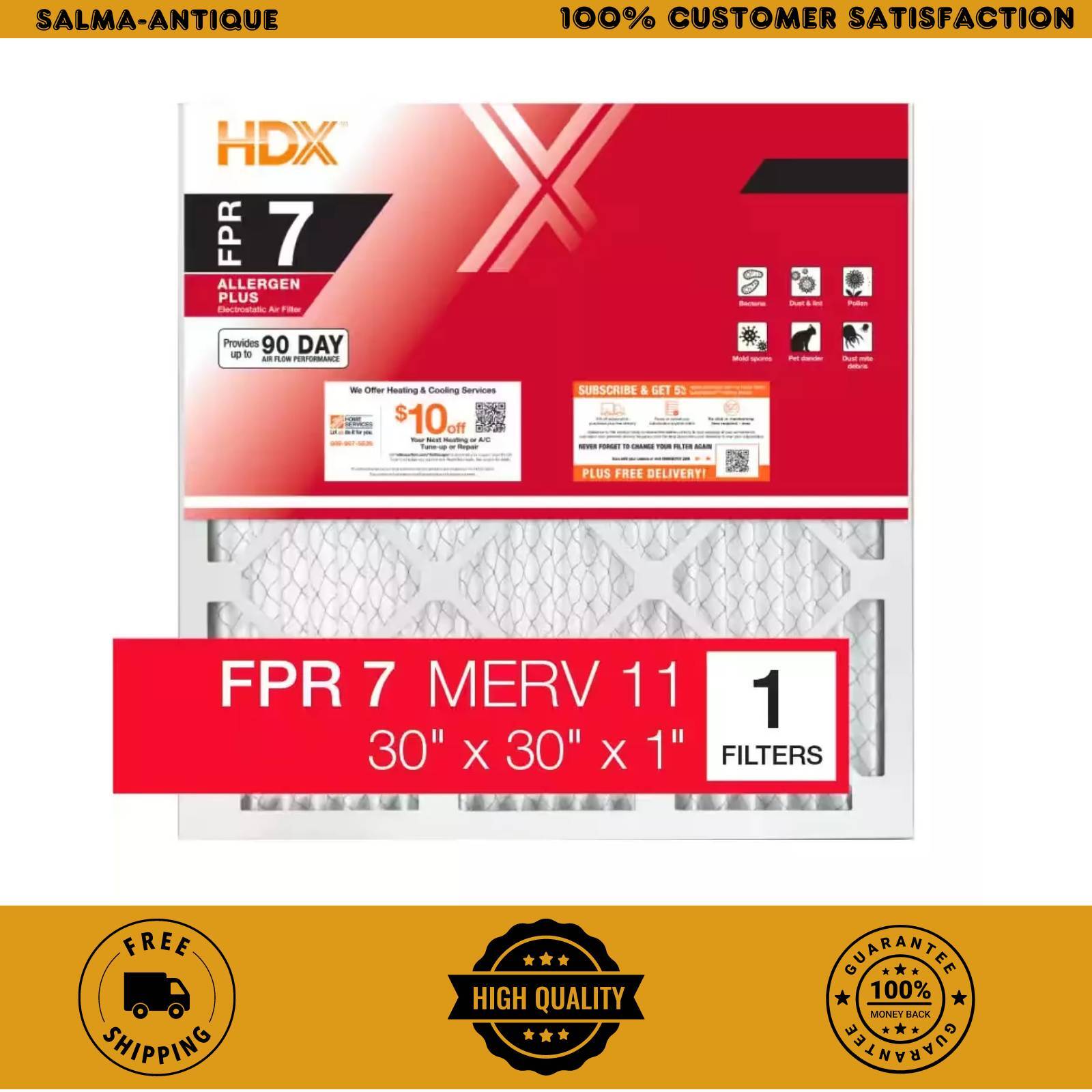 30 in. x 30 in. x 1 in. Allergen Plus Pleated Air Filter FPR 7, MERV 11