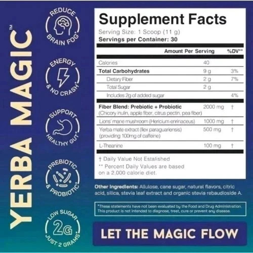 Yerba Magic–Yerba Mate Tea Instant Powder Super Drink with Nootropics,Prebiotics