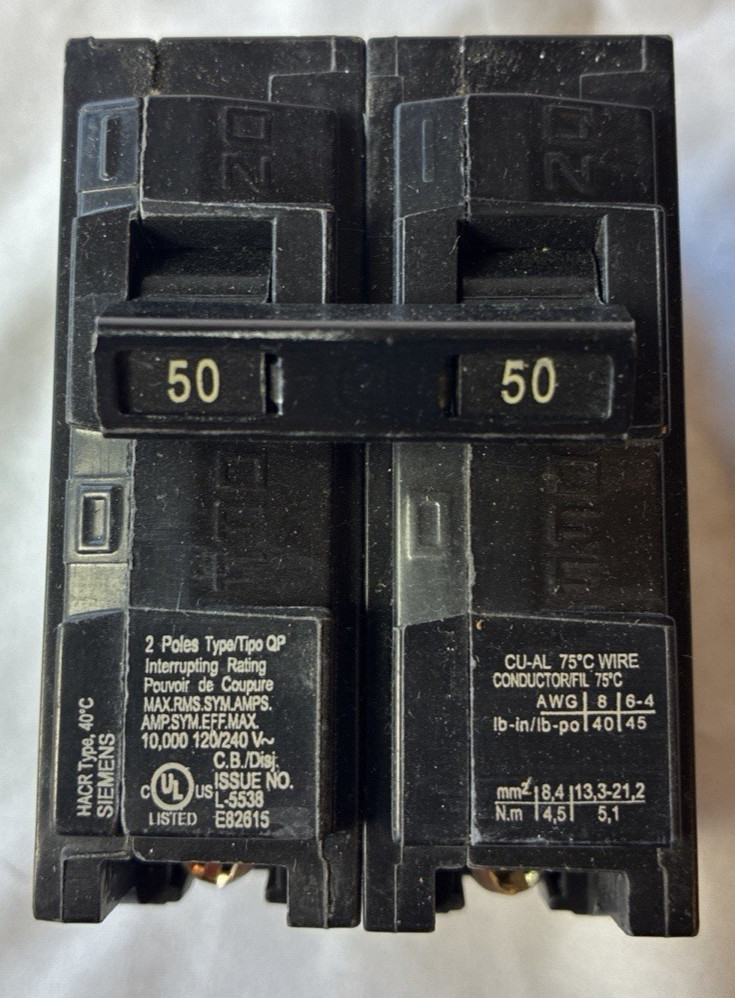 Siemens Q250 50 Amp 2 Pole 120/240V Type QP Circuit Breaker (E4)