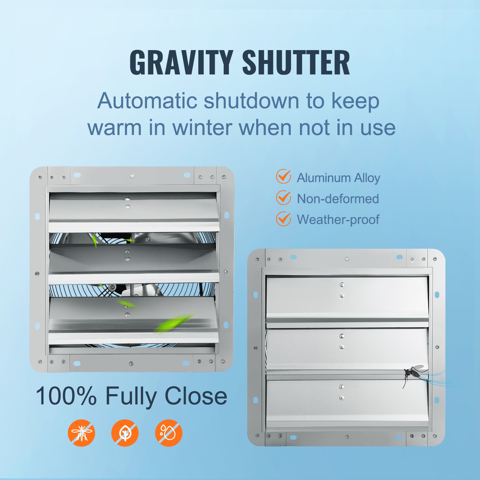 VEVOR Shutter Exhaust Fan Shop Exhaust Fan 10” Wall Mounted Aluminum 820 CFM