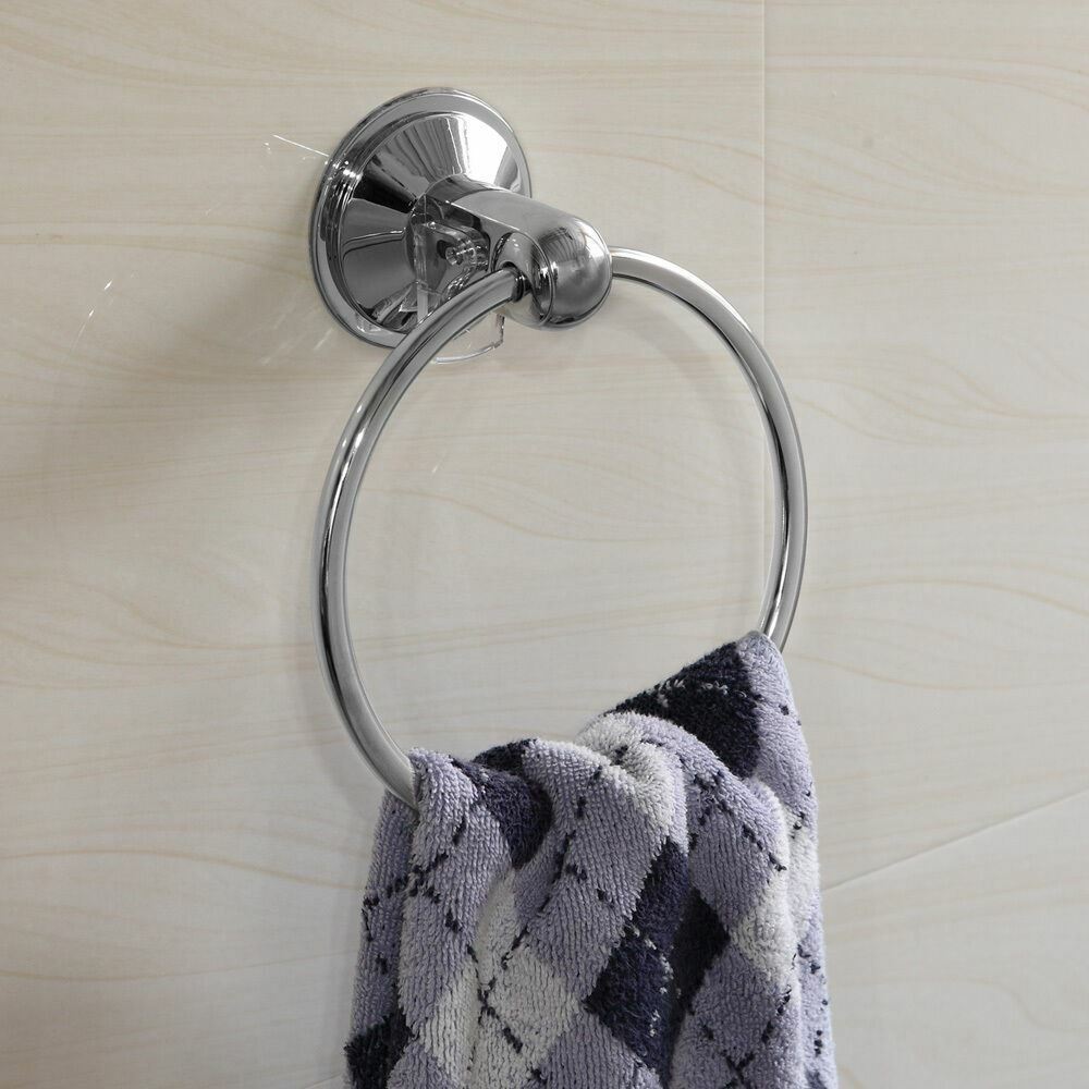HotelSpa Chrome Shower Bathroom Insta-Mount Wall Towel Ring Rack Holder Hanger