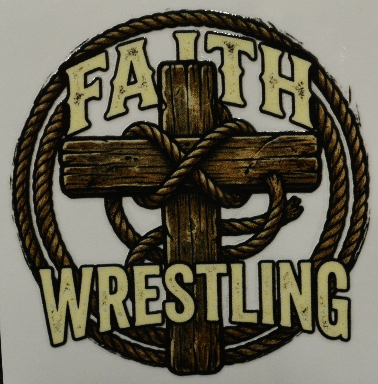 Faith Wrestling Sticker 2.5in x 2.5in UV Cross Christian