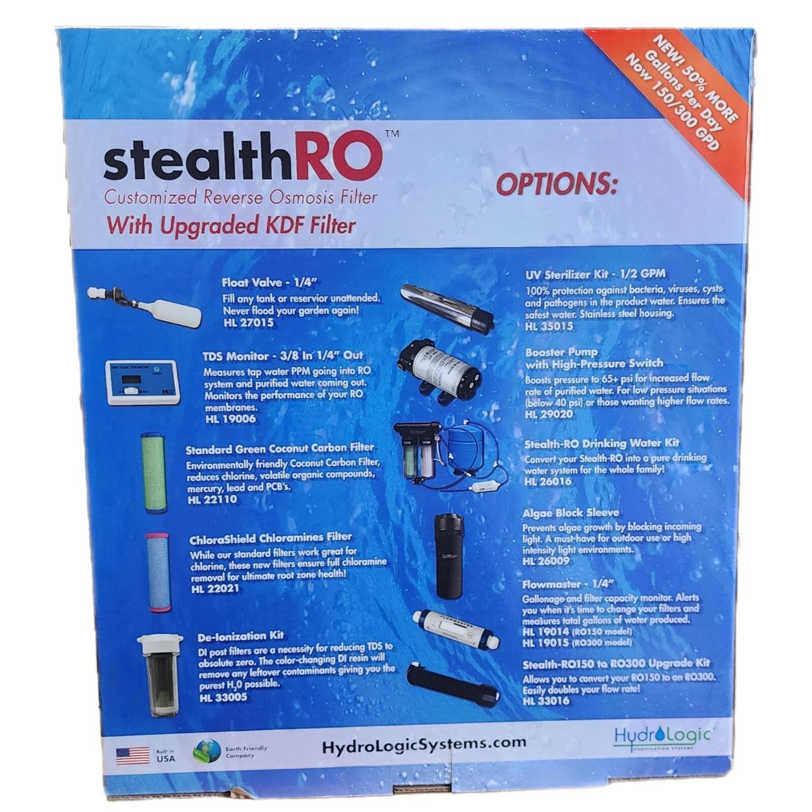 New HydroLogic Stealth-RO150 System Upgraded KDF85/Carbon Filter Hydroponics