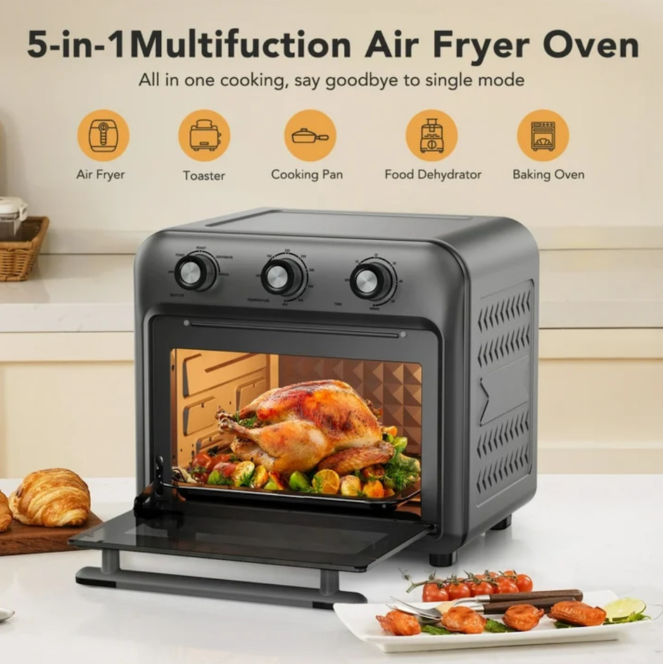 19QT Air Fryer Toaster Oven With Convection, 5 in 1 Oil Free Cooker, 1500W Black