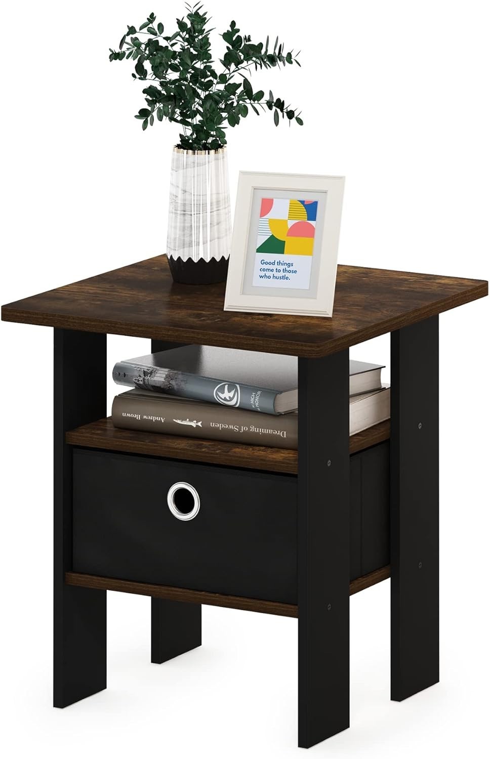 Contemporary Amber Pine Side Table with Open Shelves – Perfect for Any Room