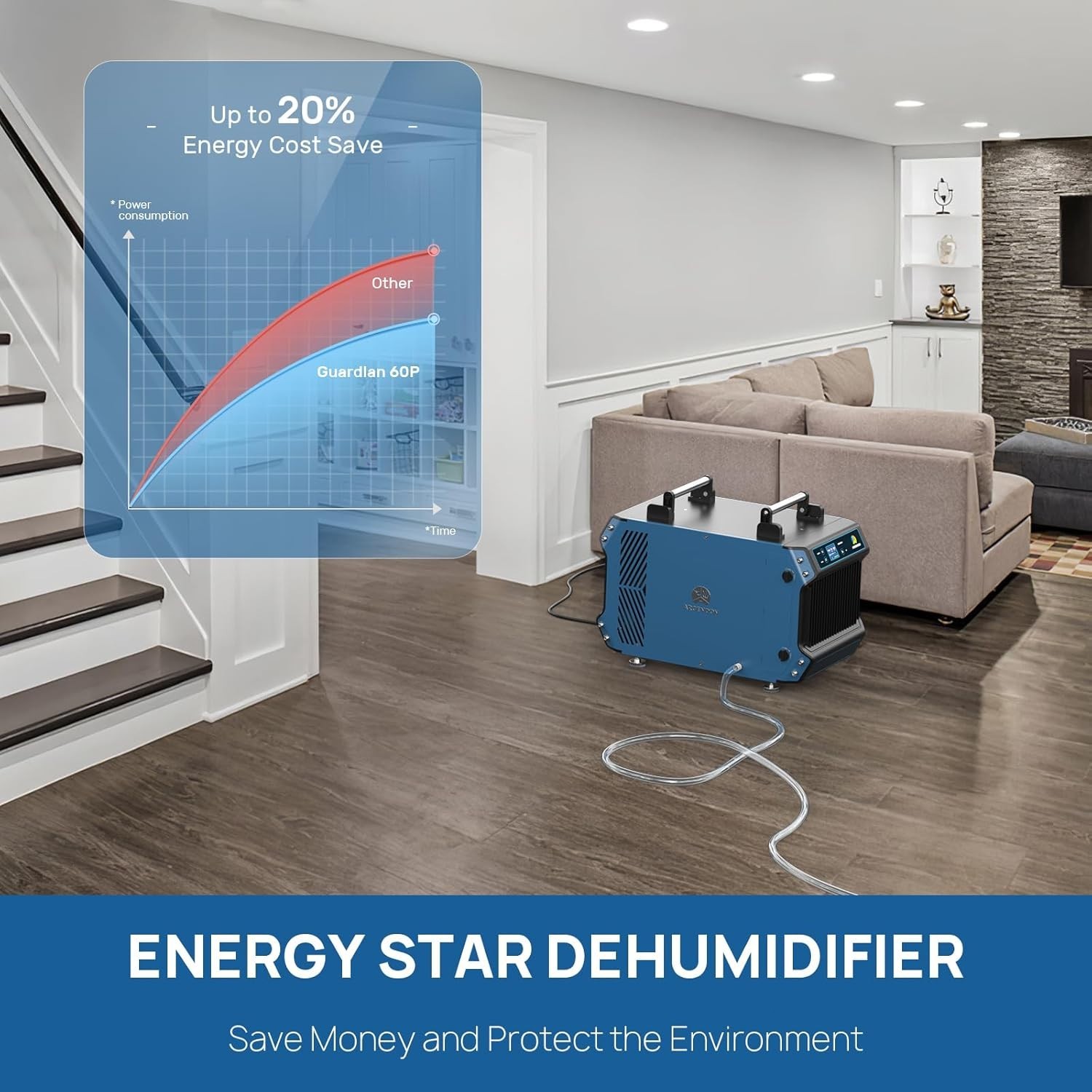 ARGENDON 145 Pint Crawl Spaces Dehumidifier with Pump for Basement 1800 Sq.Ft