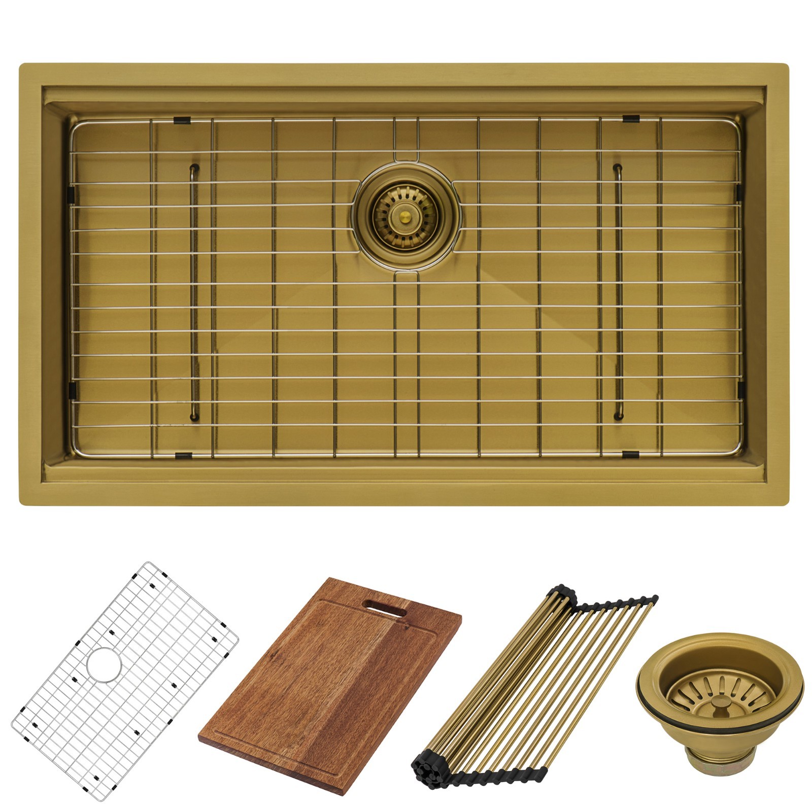 Ruvati 33″ Matte Gold Workstation Undermount Single Bowl Kitchen Sink- RVH6533GG