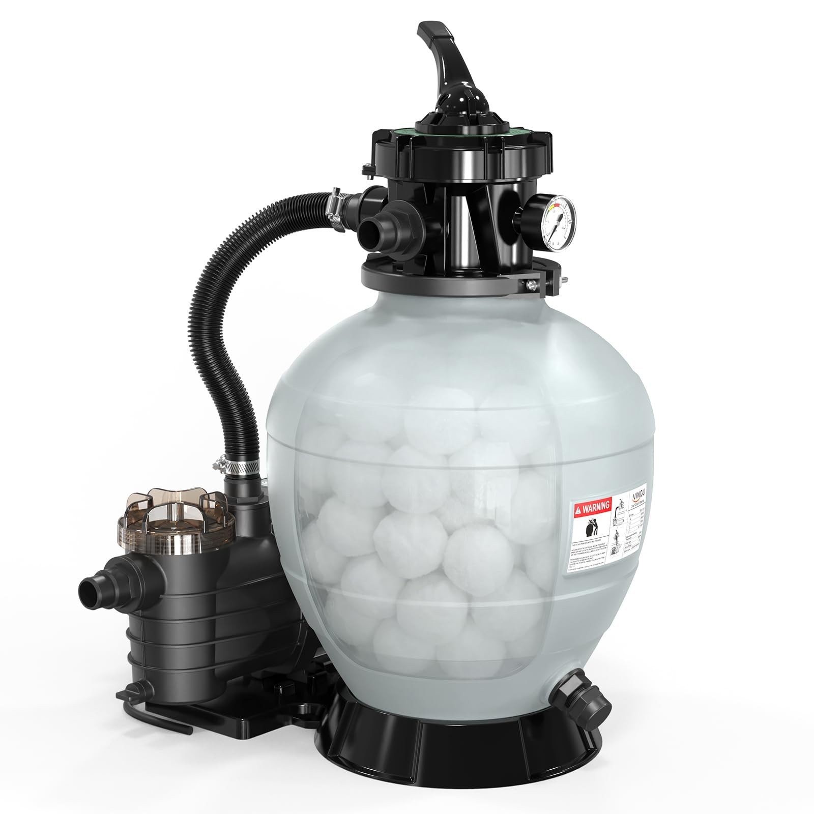 14 in Sand Filter Pump with Filter Balls and 24H Timer, 2087 GPH 3/4 HP Power…