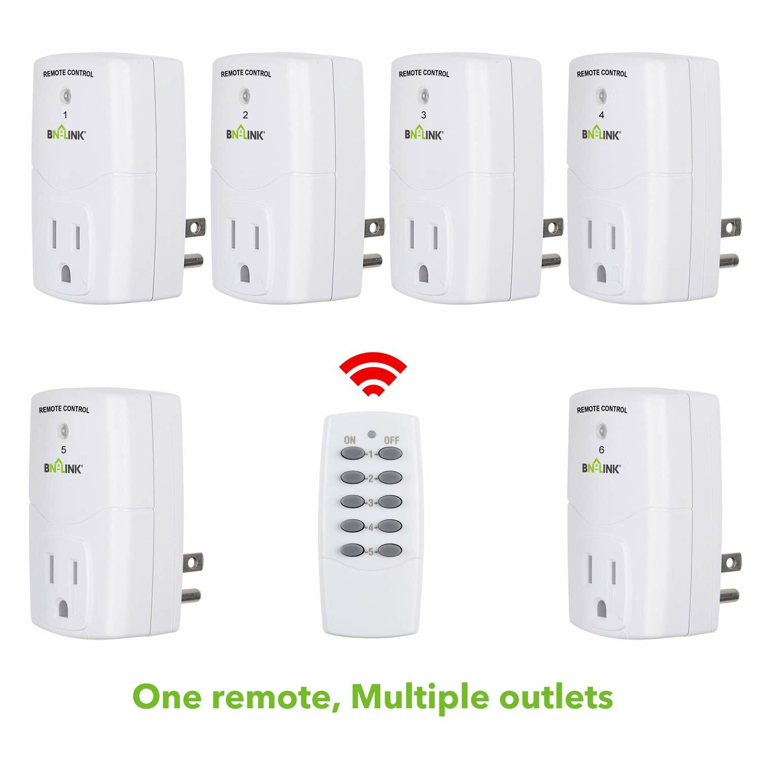 BN-LINK Wireless Remote Control Outlet Plugs with 2 remotes and 5 sockets Indoor