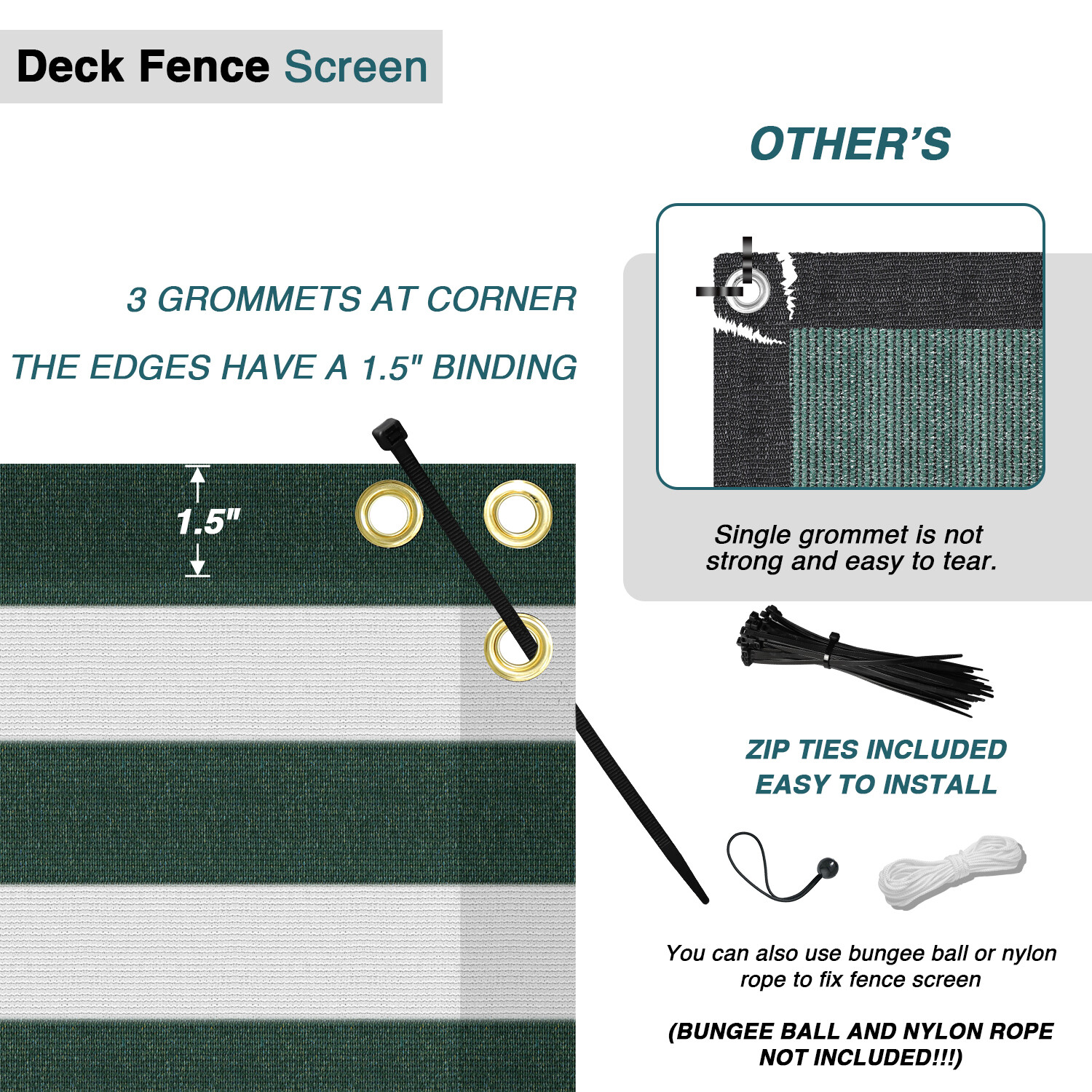 35in Balcony Fence Screen Privacy Deck Patio Shelter Shade Cover Green Stripe