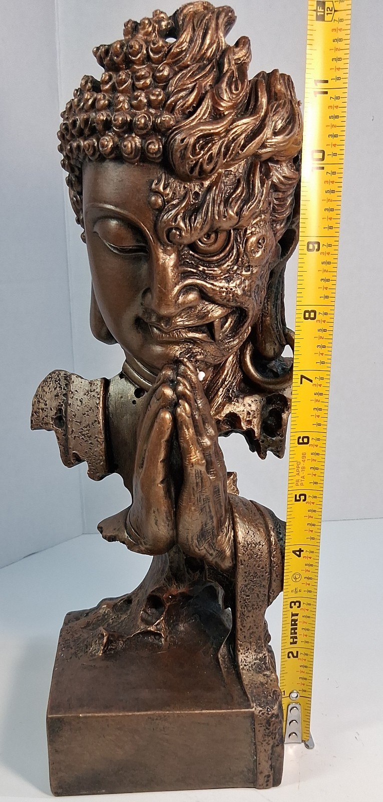 12” Buddah Harmony in Chaos Demon Statue Sandstone Bronze Finish Peace Strength