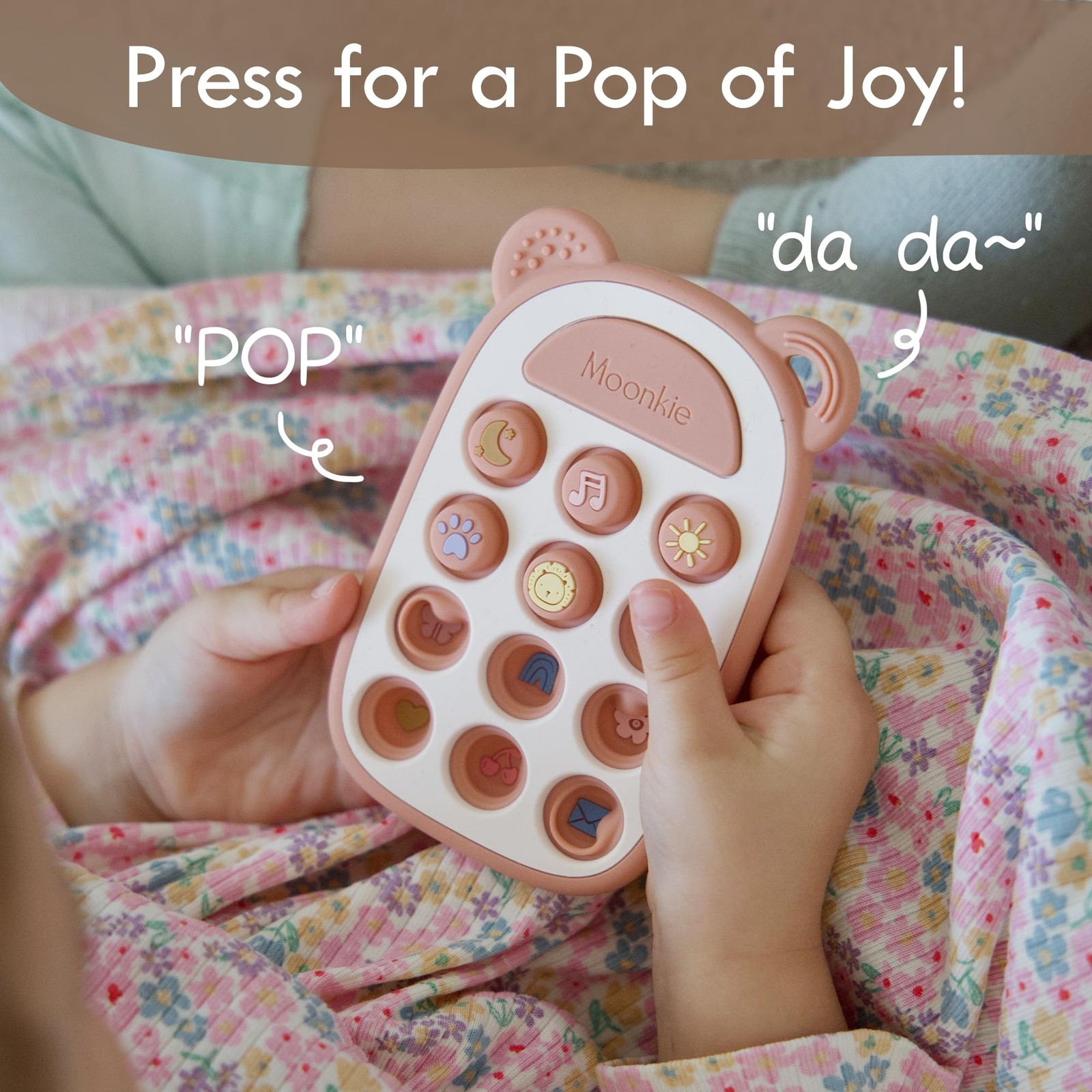 Moonkie Silicone Press Phone Teething Toy for Baby 3 Months+ | Soft BPA-Free Tee