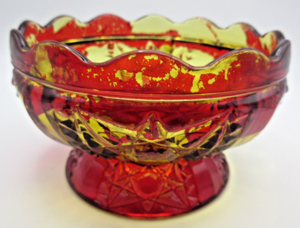 Amber With Ruby Red Flash Stars & Bars Fairy Lamp Glass 6.5″ See Description