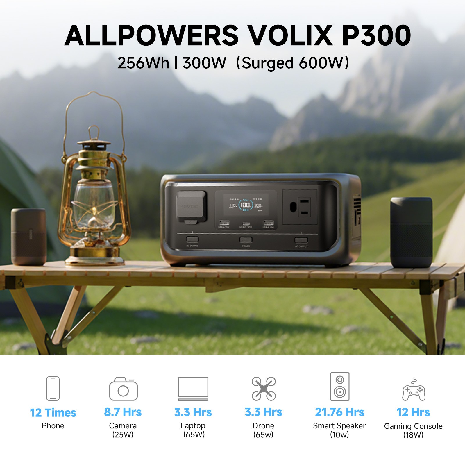 ALLPOWERS 600W Portable Power Station Generator LiFePO4 with 100W Solar Panel