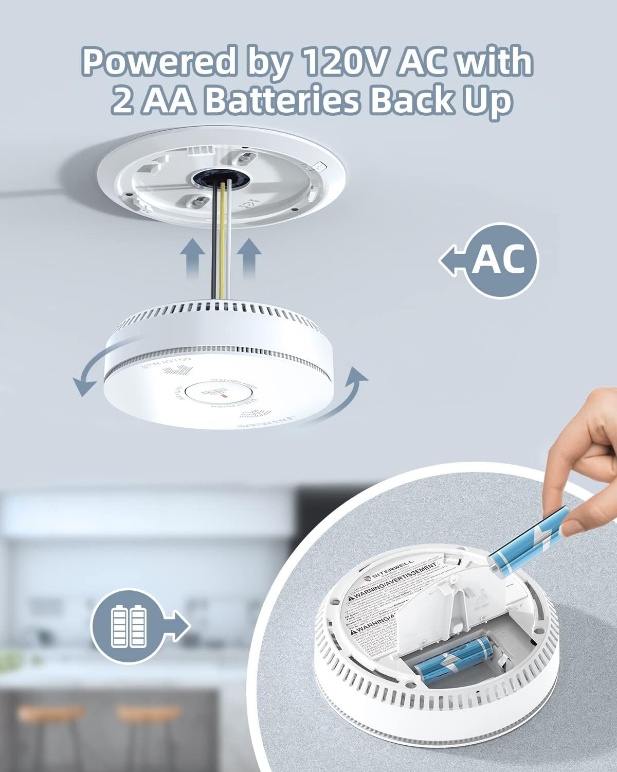 SITERWELL Hardwired 2 in 1 Smoke Carbon Monoxide Detector with Batteries Back Up