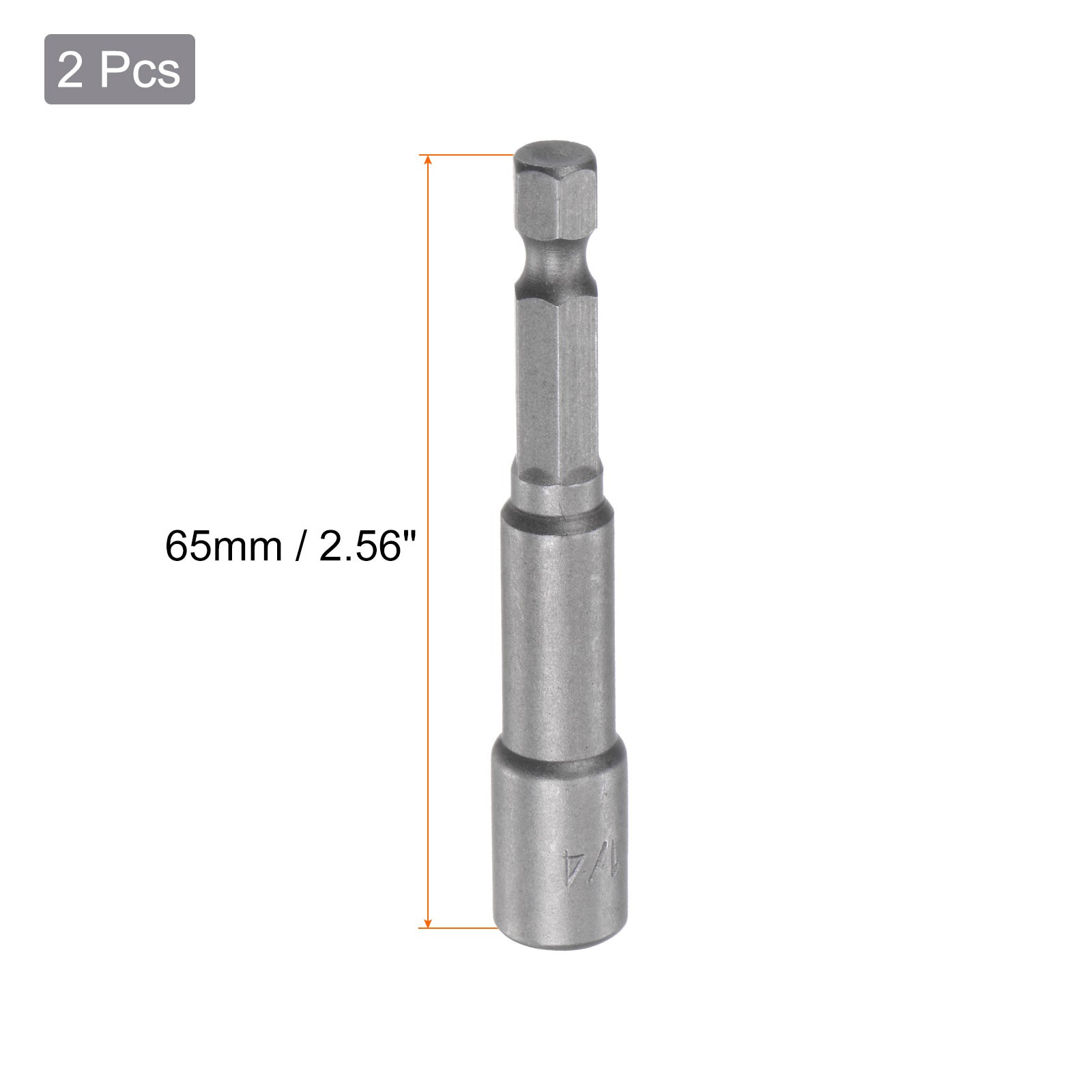 1/4″ Magnetic Nut Driver Bit 1/4″ Quick-Change Hex Shank 2.56″ 2Pcs