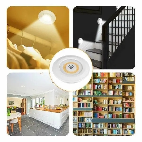 3 Pcs Circular LED Light Mini Night Lights LED Puck Portable Battery Operated