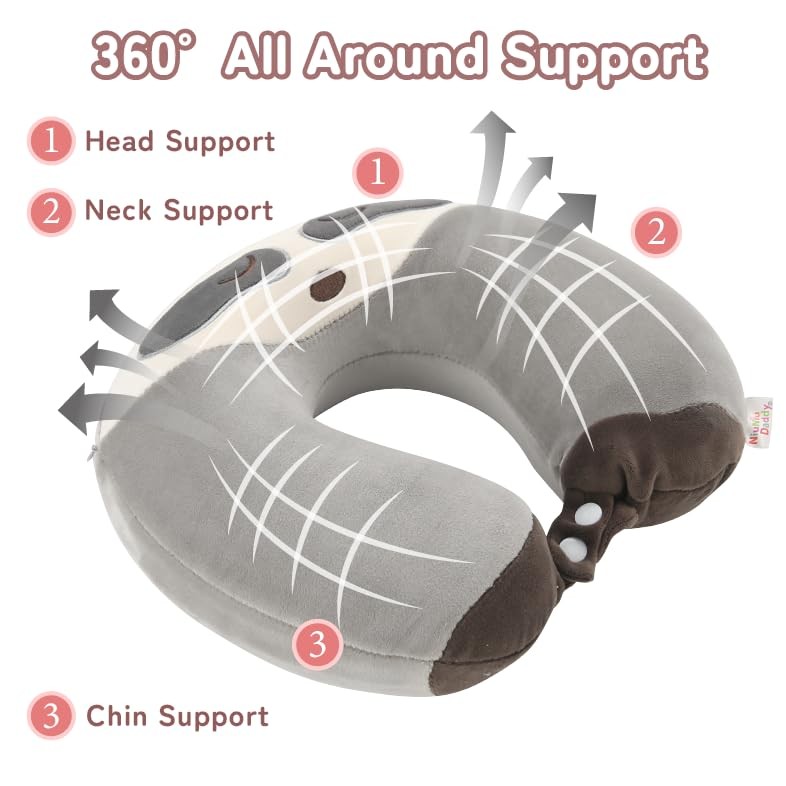 Travel Neck Pillow 100% Memory Foam for Teens & Adults – 360 Degree Head Support