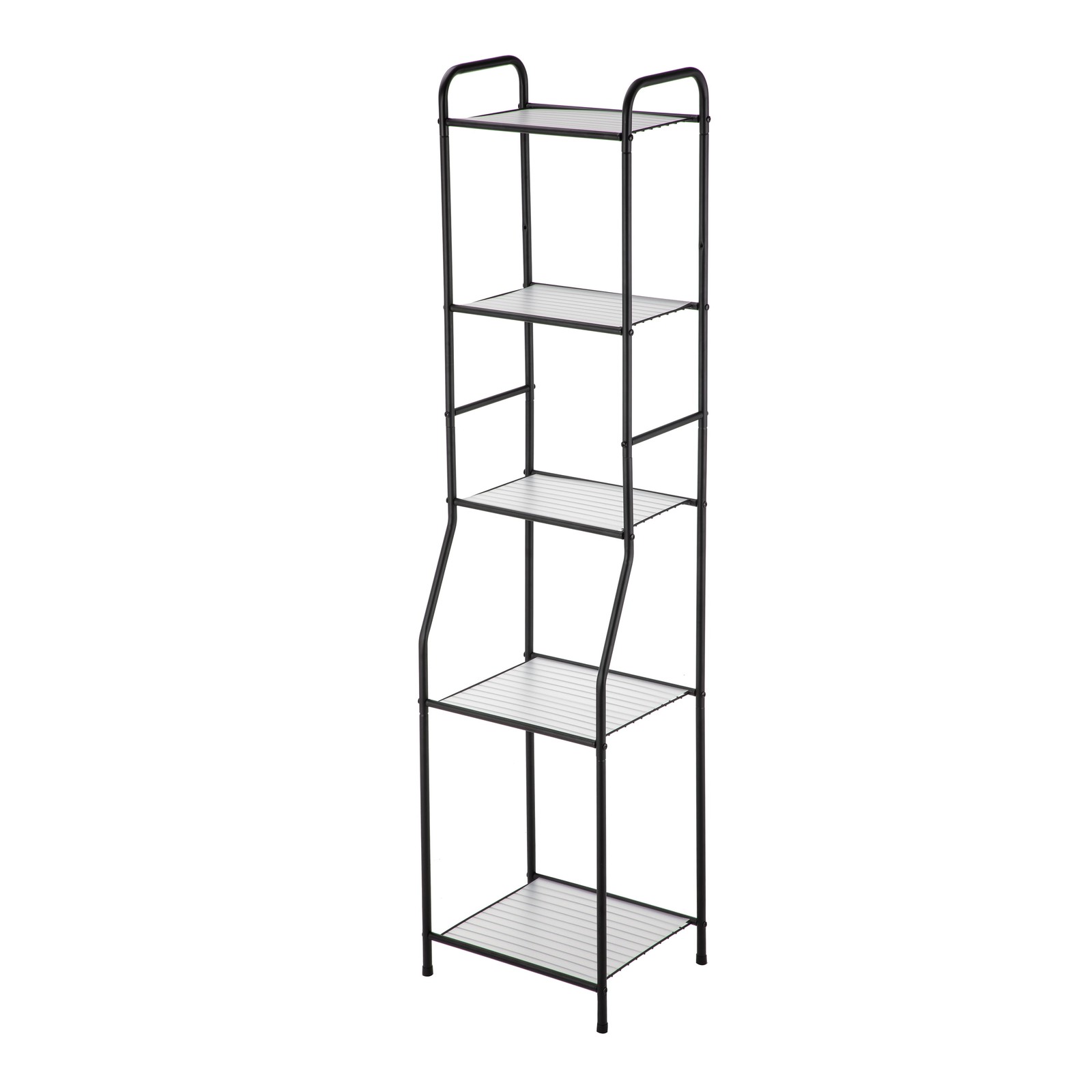 Matte Black Steel 5-Shelf Bathroom Storage Tower Unit