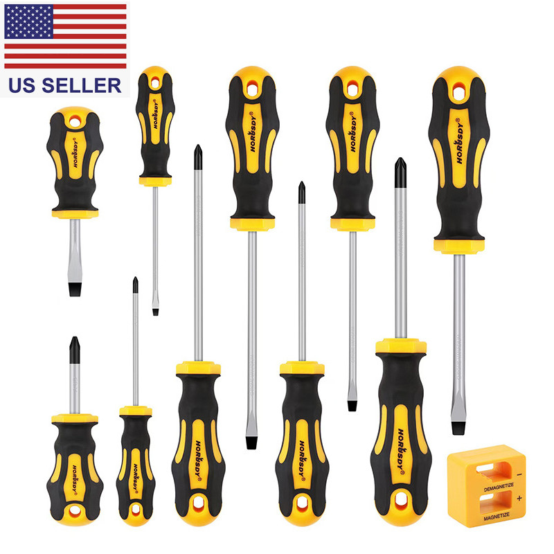 11-Pieces Magnetic Screwdriver Set 5 Phillips 5 Flat Head Tips Magnetizer Tool