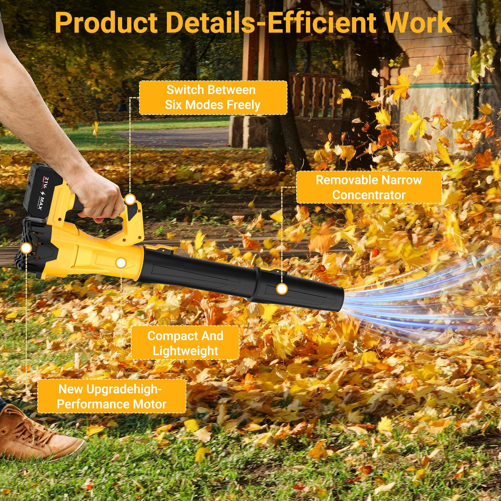 Cordless Leaf Blower 750CFM 200MPH – Electric Rechargeable Handheld Blower wi…