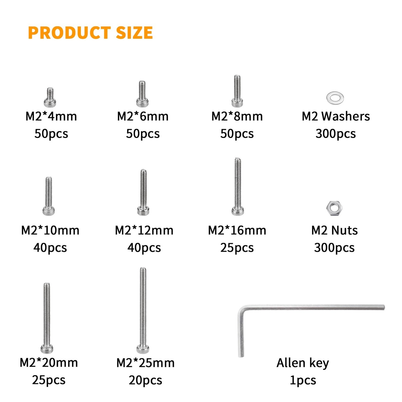 900 Pcs M2 Screws, Nuts and Washers Set – Hex Socket Head Cap Screws Kit – St…