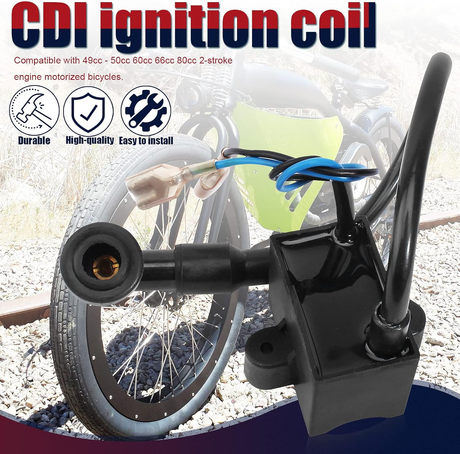 CDI Ignition Coil for 49Cc 50Cc 60Cc 66Cc 80Cc 2-Stroke Engines Motor Motorized
