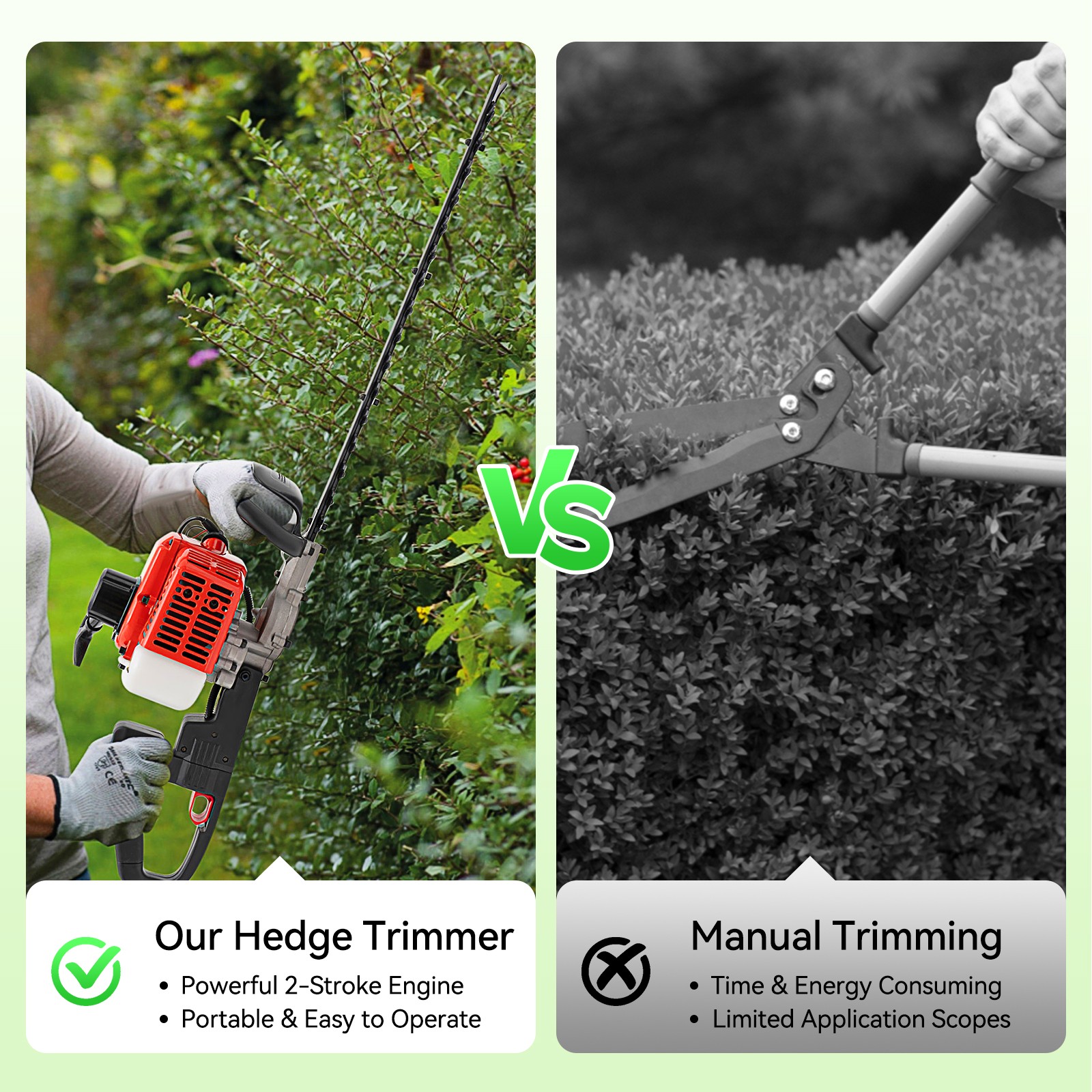Gas Hedge Trimmer 22.5cc 2 Stroke Gas Powered Dual Sided Hedge Trimmer 650w