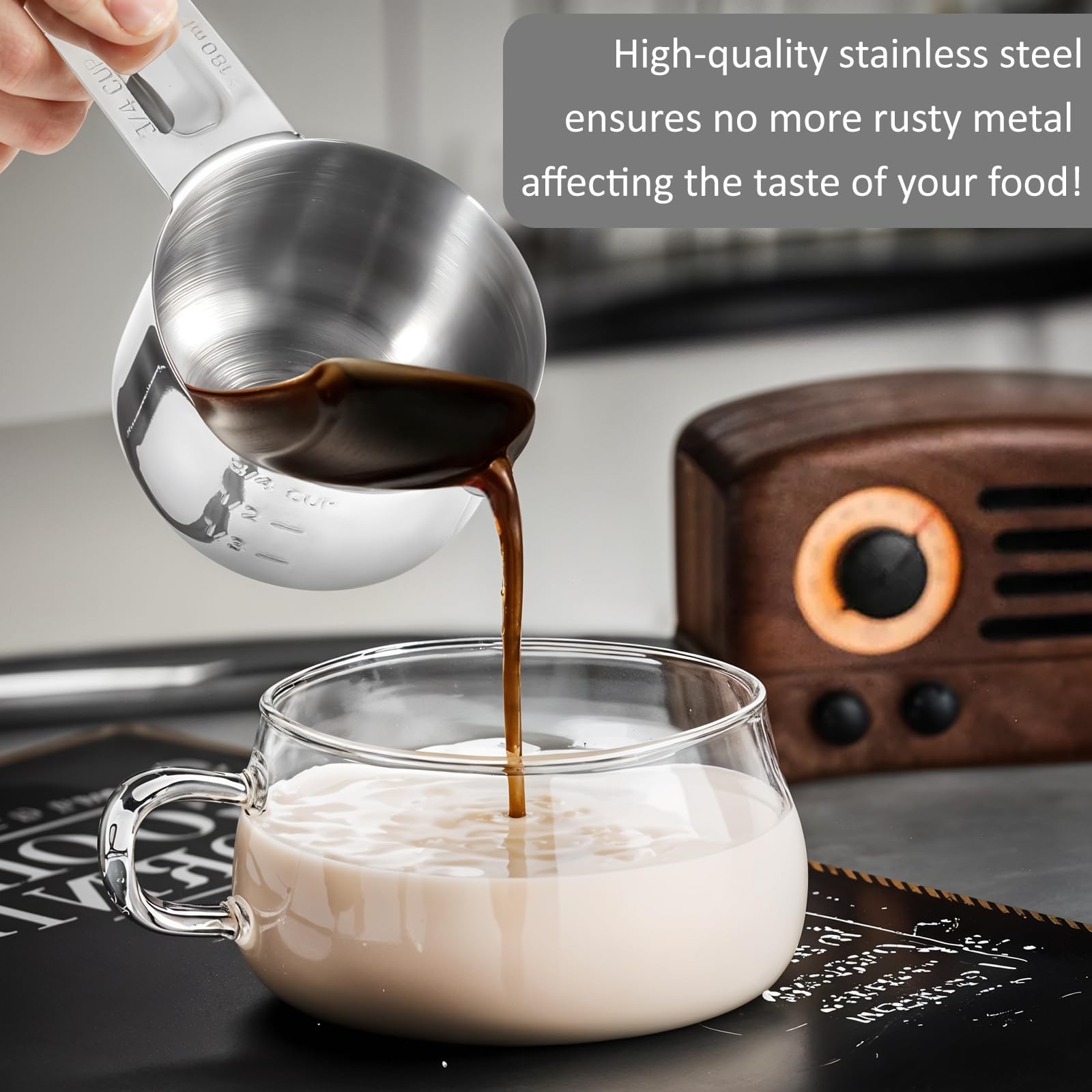 3/4 Cup (180ml, 6oz) Stainless Steel Measuring 15 cm x 19 x 5 cm, Silver