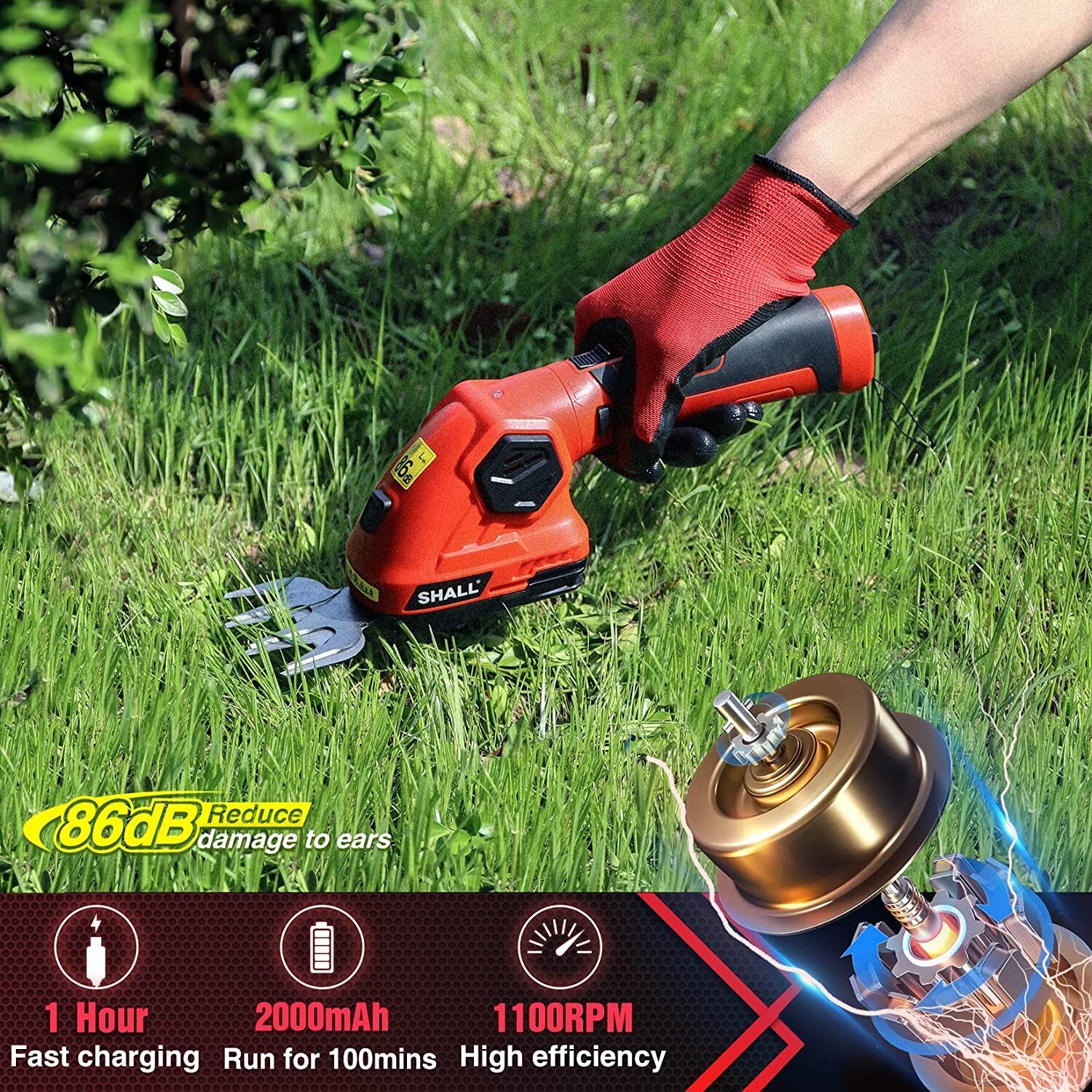 SHALL Cordless Grass Shear Shrubbery Trimmer ,Hedge Shears/Grass Cutters US