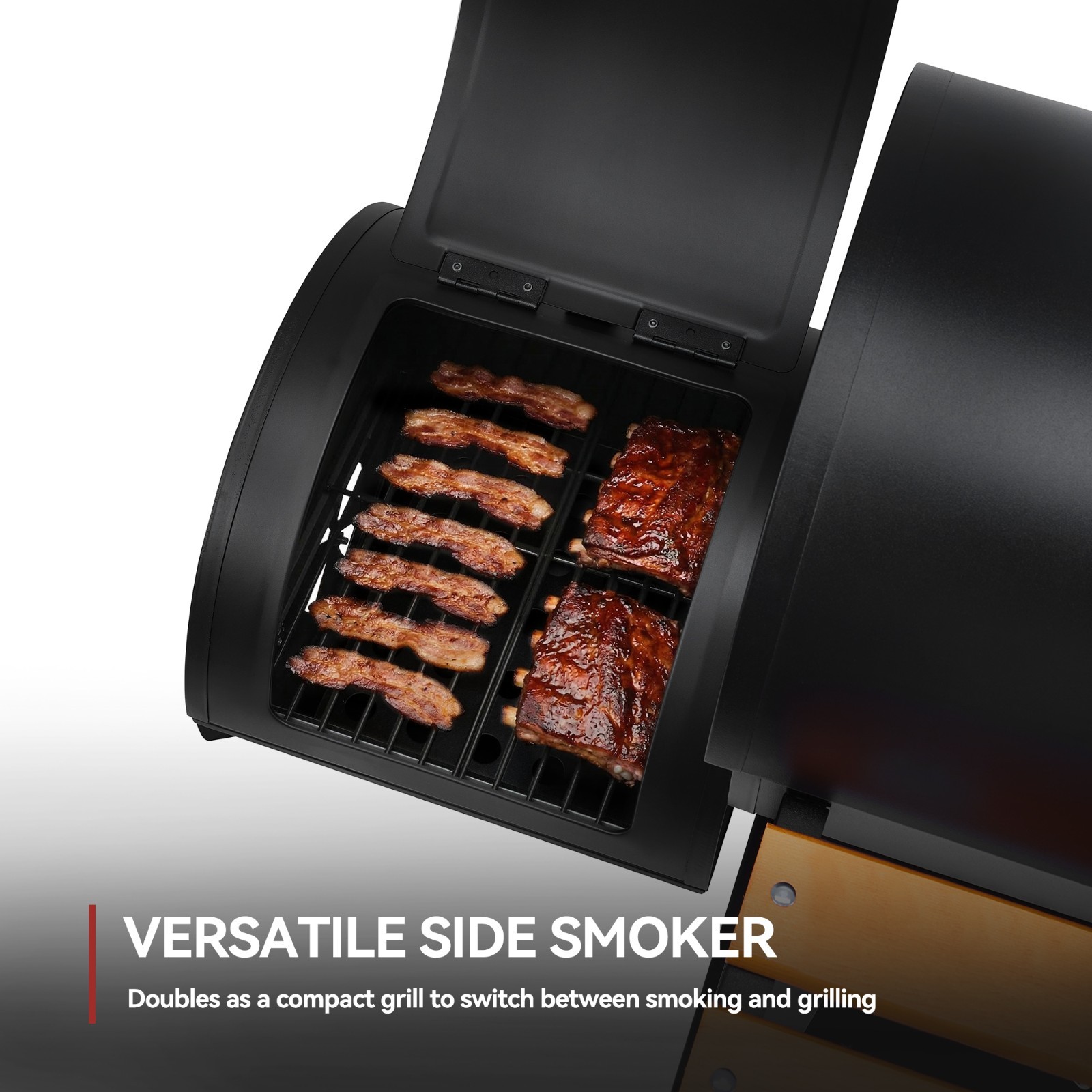 Royal Gourmet Charcoal Grill with Offset Smoker, Front & Side Shelves, Black