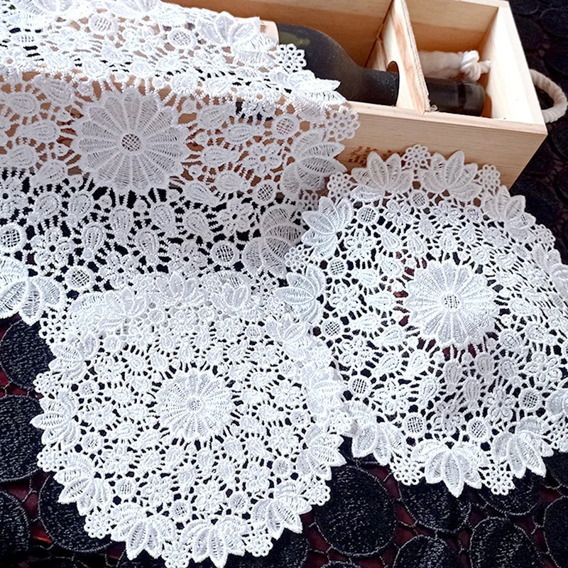 Round Hollow Lace Coaster Napkin Embroidery Flower Placemat Mug Dining Coffee Ta