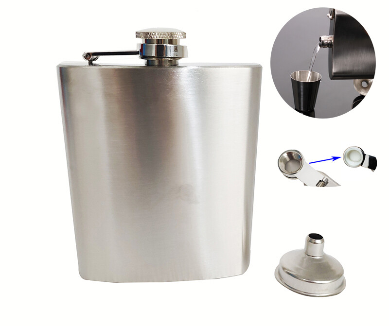 12oz Stainless Steel Whiskey Alcohol Pocket Flask with Portable Funnel 7”*3.7”
