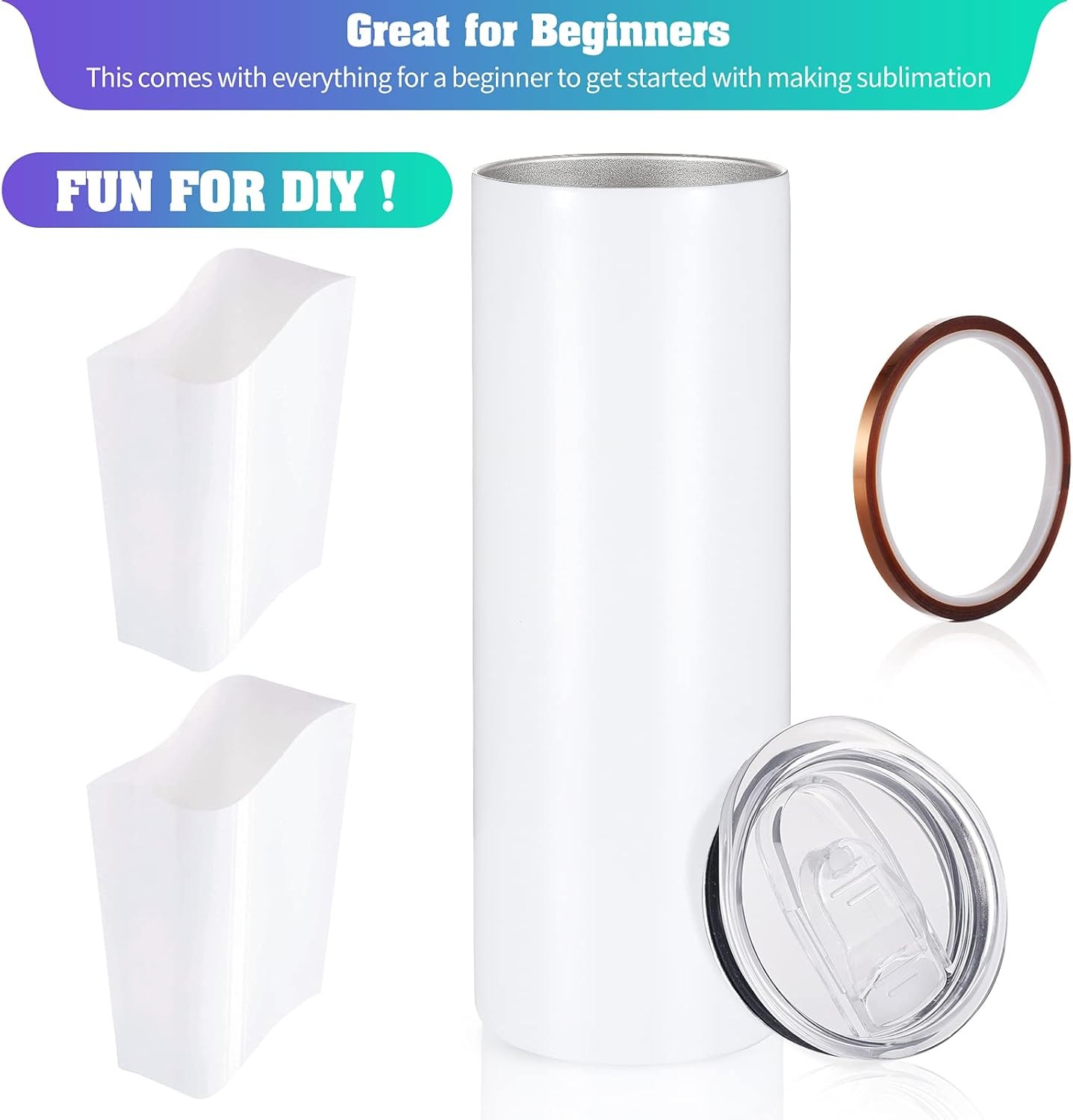 6 Pack Straight Sublimation Tumblers Bulk Blank 20oz Stainless Steel White