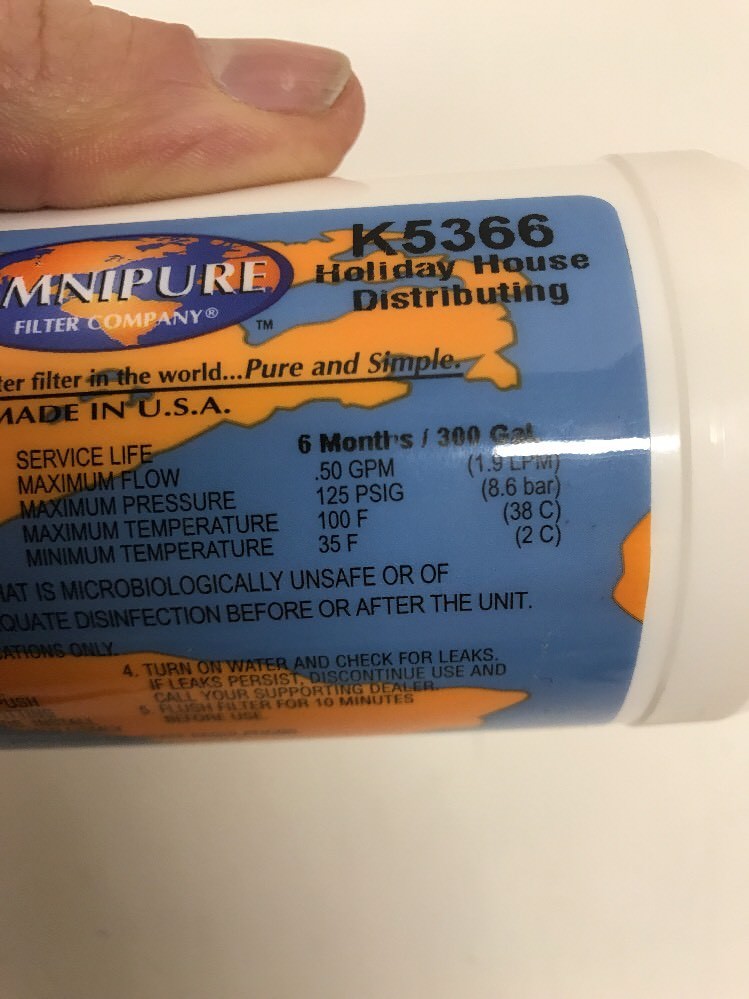OmniPure Flow Inline Filter Chlorine Taste Odor K5366 USA 6 Month