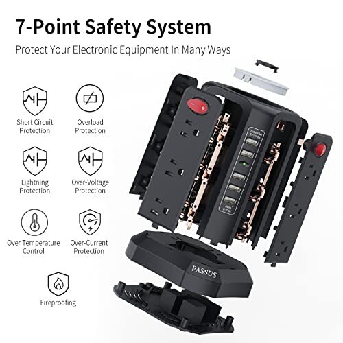 Surge Protector Power Strip Tower with 5 USB Ports and Night Assorted Styles