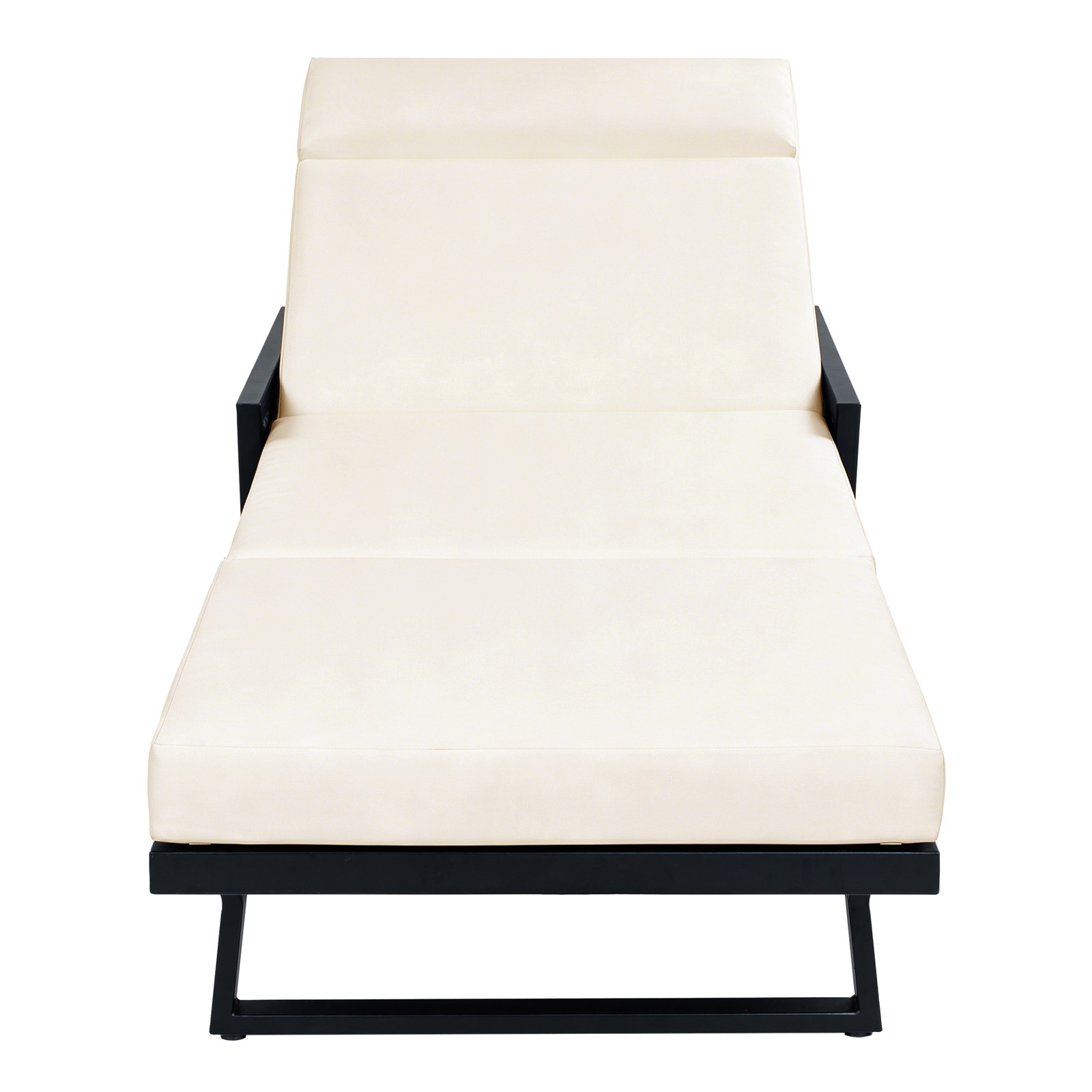 All-Black Chaise Lounge with 4″ Thick Beige Cushion, 400 lbs Capacity