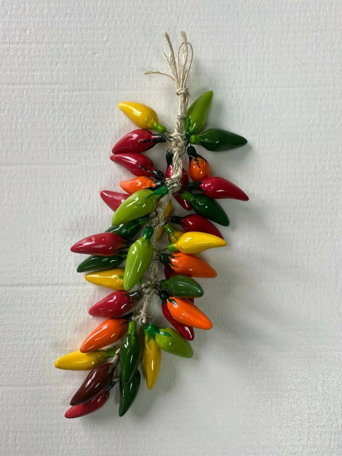 CERAMIC JALAPENO CHILI PEPPER RISTRA , MEXICO , HANGING DECOR , MULTICOLOR