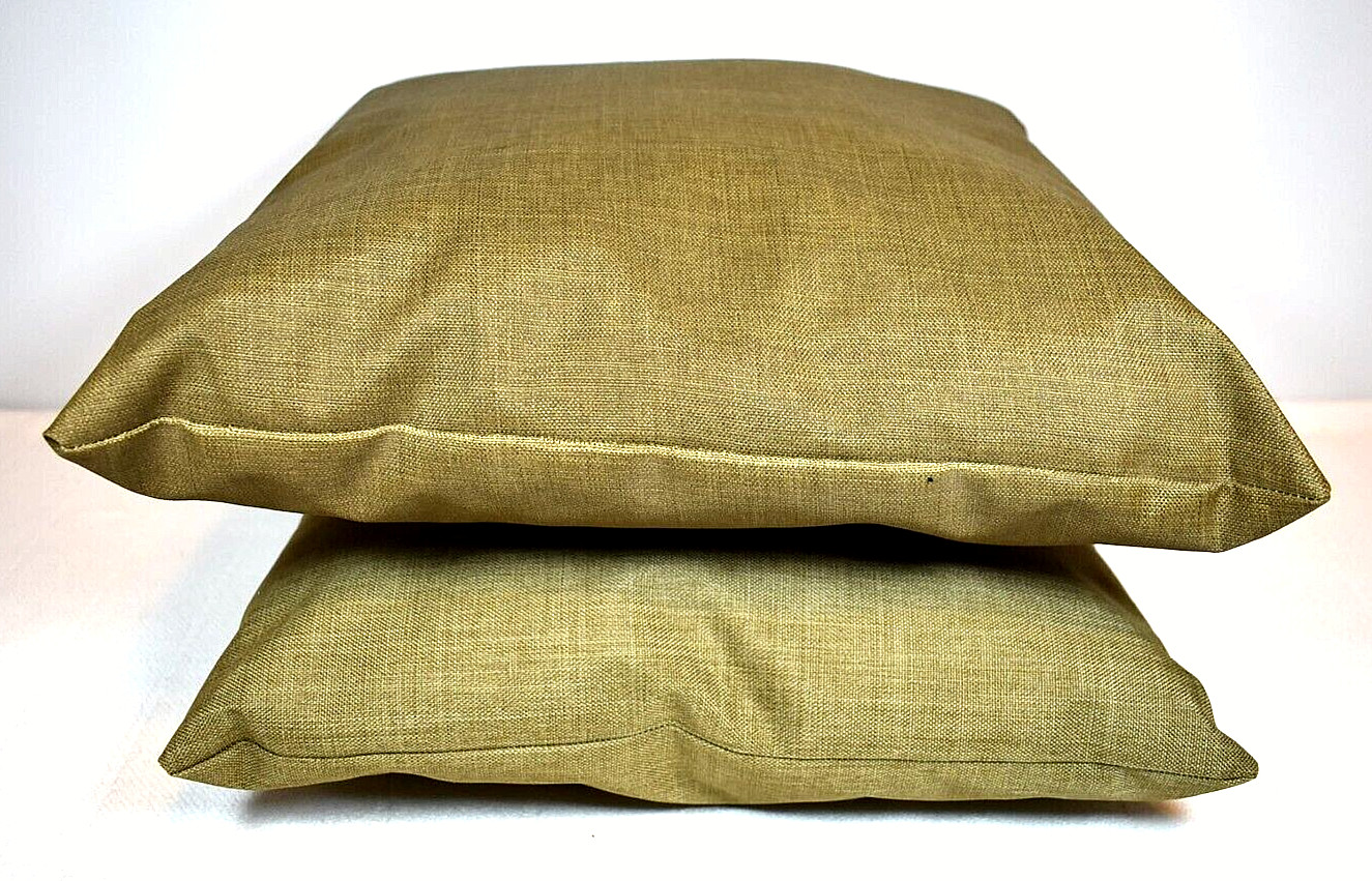 HANDCRAFTED Square Olive Green, Shiny Canvas Decorative Pillows (Set of 2)