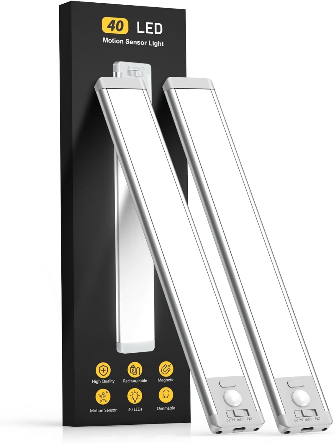MCGOR 10inch Under Cabinet Lighting, 2 Pack Rechargeable Motion Sensor Light