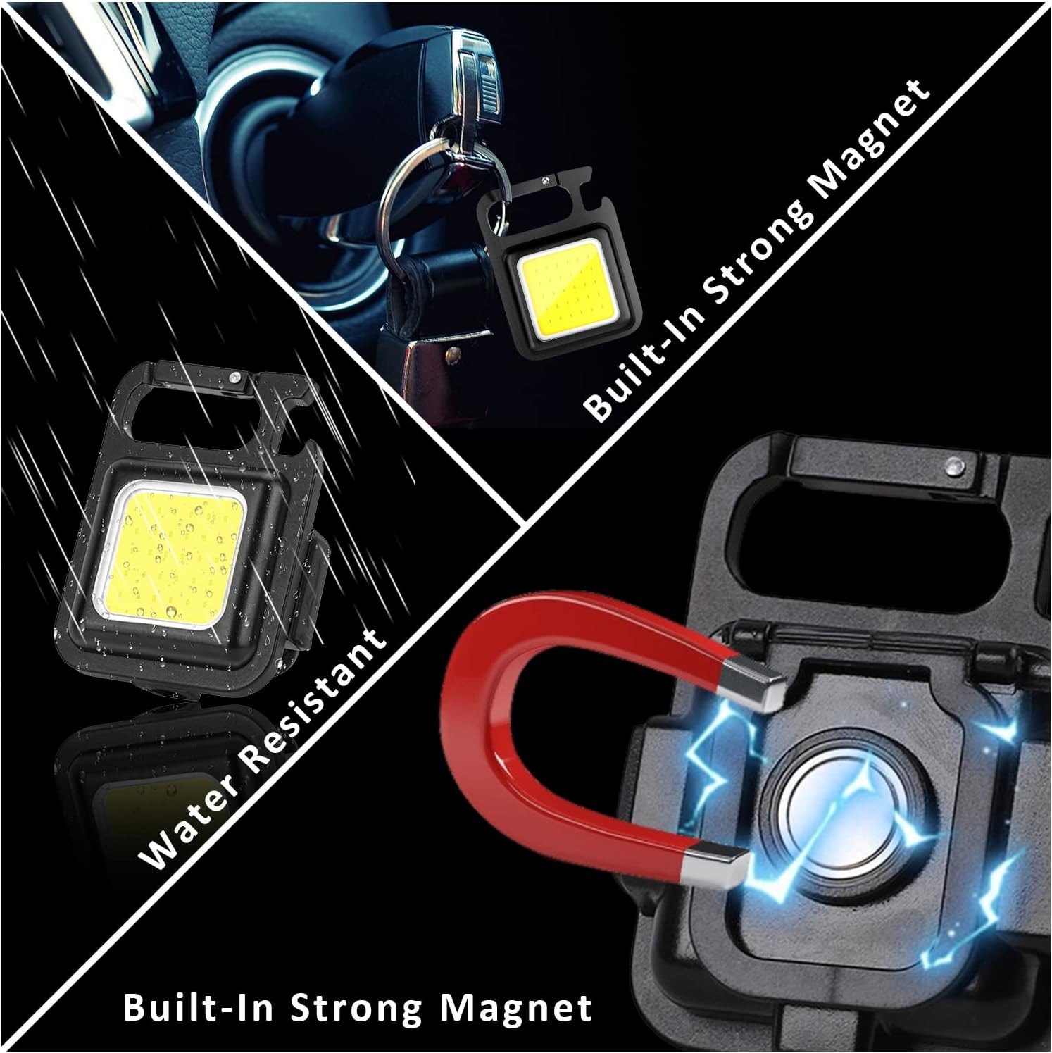 4PCS 800 Lumens Mini COB Flashlights Bright Rechargeable Keychain Flashlight