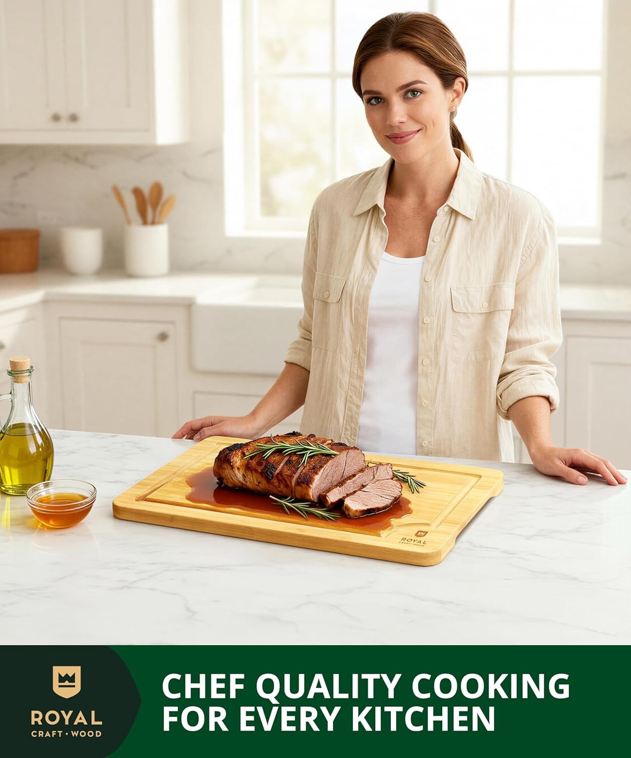 bamboo cutting board with juice groove – kitchen board for meat (butcher block)
