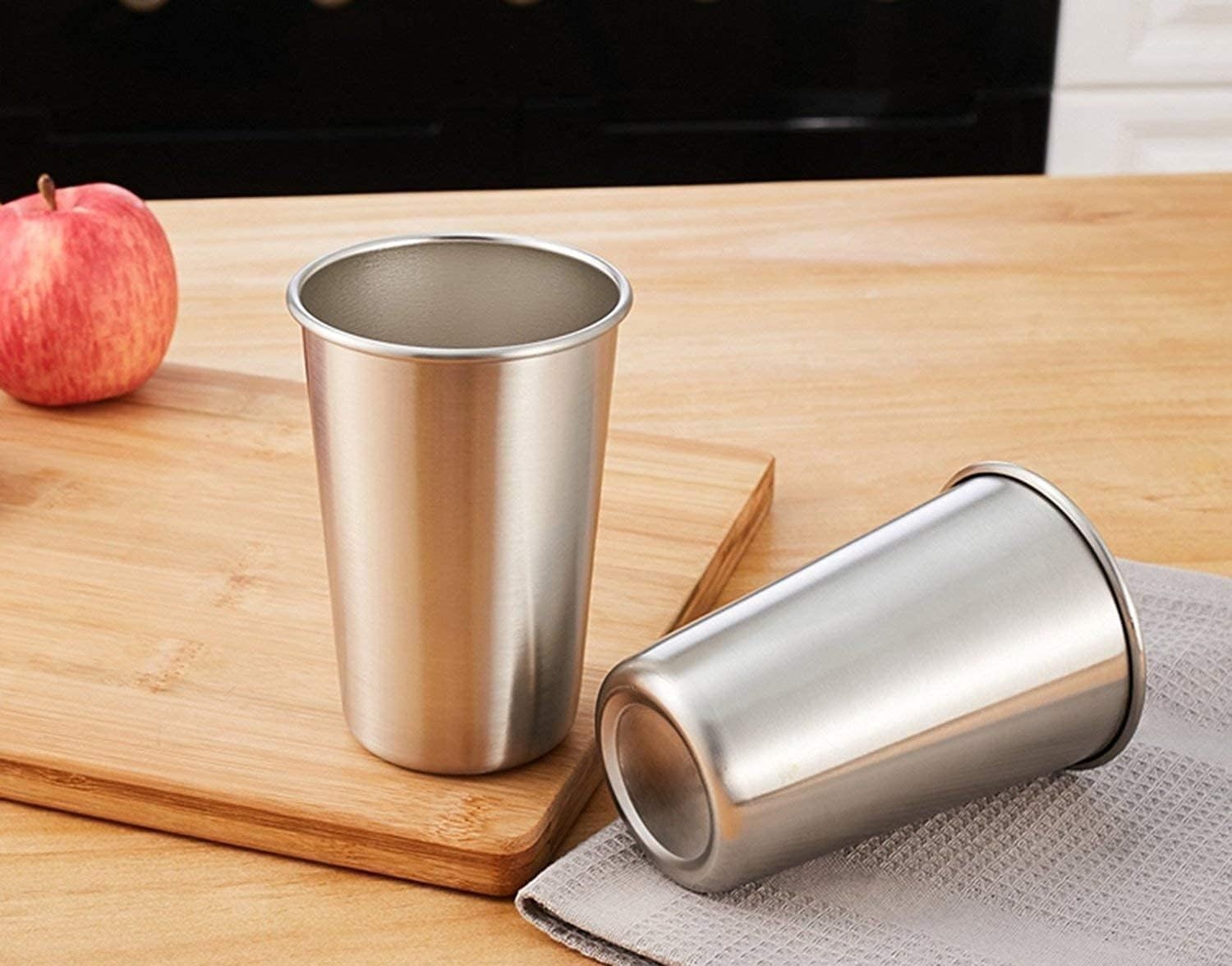 4 Pack Stainless Steel Cups, 16oz Pint Cup Tumbler, Premium Metal Drinking Glass