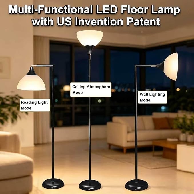 Anrotix LED Floor Lamp Horn-Shaped Metal Standing Light Remote Dimmable Folding