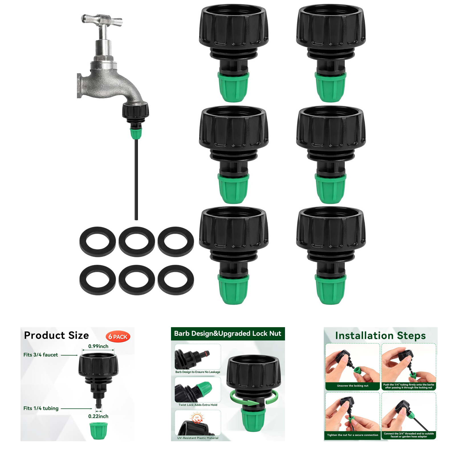Garden Hose Adapter 3/4 Inch to 1/4 Inch Drip Irrigation Tubing Connectors with