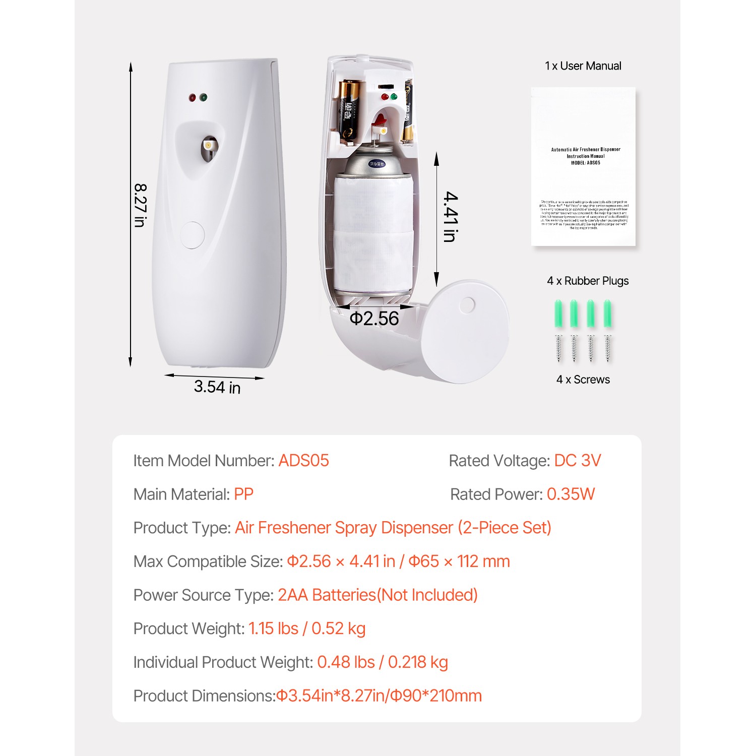 Automatic Air Freshener Spray Dispenser 2-Pack Wall Mounted or Free